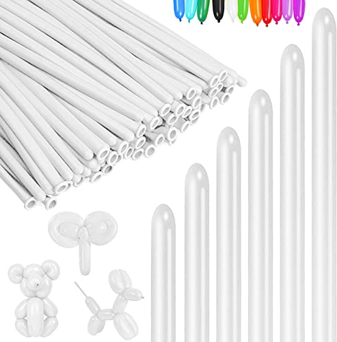 Globos blancos para modelar, 100 unidades, color blanco, largos, moldeables, globos mágicos, globos de payaso, para cumpleaños, eventos, decoración, fiestas, bodas, aniversarios