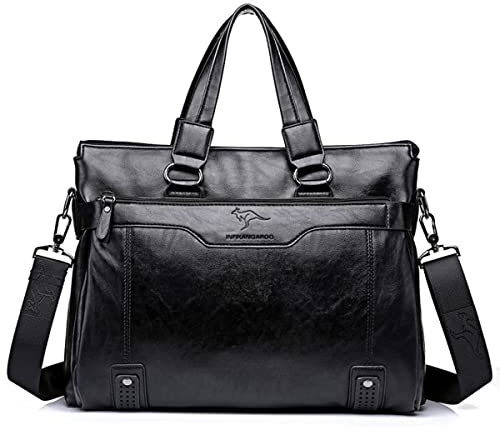 LEGVAEY Laptoptasche für Herren, Leder, abnehmbarer Schultergurt, Umhängetasche, Aktentasche, Business, Arbeit, Handtasche, Schwarz , Large