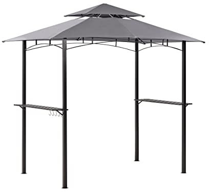 Tonnelle de Jardin Grise en Acier et Polyester 240 x 148 cm Pavillon Rectangle Naro