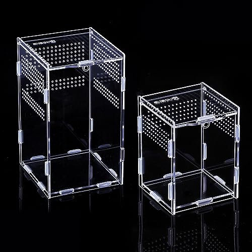 2 Reptilien Terrarium Box,Acrylic Terrarium Schnecken mit Belüftung,360 ° Transparent Acryl Terrarium Behälter für Spide,Skorpion,Käfer,Gottesanbeterin,Reptilien (12x12x20 und 9x9x9cm)