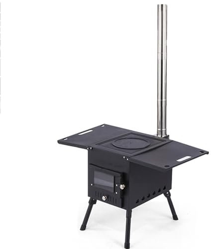 UZSPAC Outdoor Camping Holzofen Tragbarer Holzofen Faltbar Herd Winterheizung, Kochen, Wasser Kochen, Grillen für Outdoor Wandern, Reisen, Wohnmobil Camping (Color : Black(Carbon Steel), Size : S)