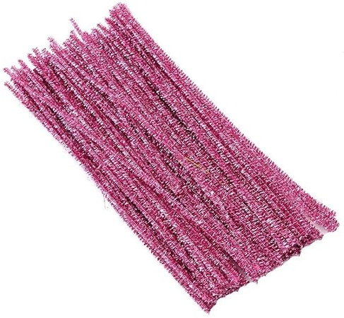 100 Stück Glitzer Pfeifenreiniger Chenilledraht 6 MM * 30 cm Pfeifenputzer Bunt Zum Basteln Chenille Stiel Biegeplüsch Pfeifenputzerdraht für Kinder Zum Basteln Handwerk Dekorationen -Rosa