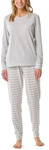 Schiesser Pyjama Long avec Poignets en Coton – Nightwear Ensemble de Pijama Femme