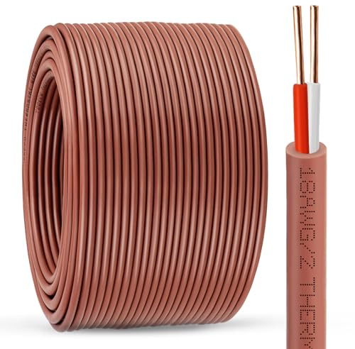 Thermostat Wire - 18/2 250FT Solid Copper 18AWG 2 Conductor Power Circuit Cable for Heating & air Conditioning Equipment, doorbells and Other Indoor/Outdoor Low Voltage Applications Use