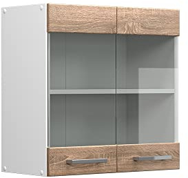 Vicco Hängeschrank R-Line, Sonoma, 60 cm | mit Glastüren, zur Aufbewahrung von Haushalts- und Gebrauchsgegenständen