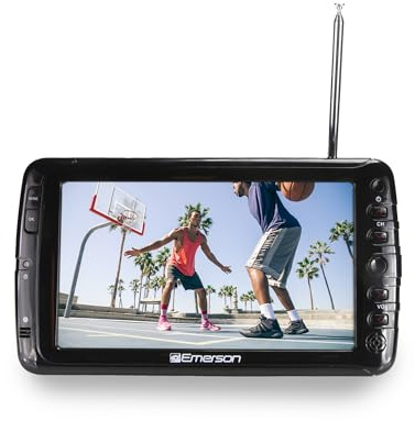 Emerson 7 Portable TV with Antenna – Rechargeable Battery Powered Mini HDTV, ATSC Digital Tuner, HDMI USB AV Input, Small Portable Television for Car, RV, Camping, Travel & Emergency Preparedness