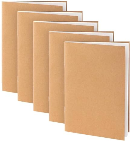 SHSHbuy 5 Pcs Cahiers,Cahier Page Blanche A5 Kraft Couverture Notebook Carnet Dessin Bloc Notes pour Bureau Agenda L'école L'écriture(Blanc 36 Feuilles)