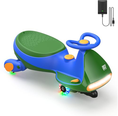 FanttikRide N7 Classic Electric Wiggle Car with Pedal, Rechargeable Battery, 2 in 1 Swing Car, 2 Speed Ride On Toy, Anti-Rollover, Flashing Wheels, Bluetooth, Ages 3+, 150 Lbs, Green