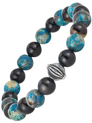Dazylleco Bracciale Uomo Perline 8MM Bracciale Elastico con Perline Turchese Nero Gioielli Fatti a Mano Regali Compleanno per Uomo(24016)