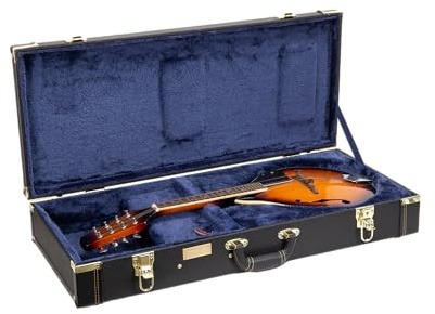 Crossrock Rectangular Wooden Case fits A-style Mandolins, with Accessory Compartment, Stainless Steel Latches, Metal Feet-Black (CRW620MABK-R)