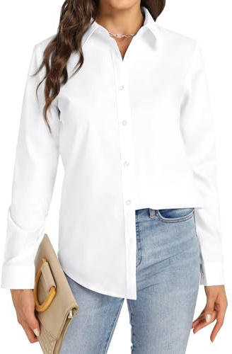 J.VER Women's Long Sleeve Stretch Dress Shirt Fitted Work Ladies Blouse | Cotton Non Iron, Formal Business Casual Smart, Plain Tops for Office Executive Workwear, Button Down Shirts, Fashion Clothes