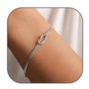 Nayyana Pulsera de plata, con nudo de amor, en acero de titanio, con cadena de serpiente, ajustable, en oro, regalo para dama de honor