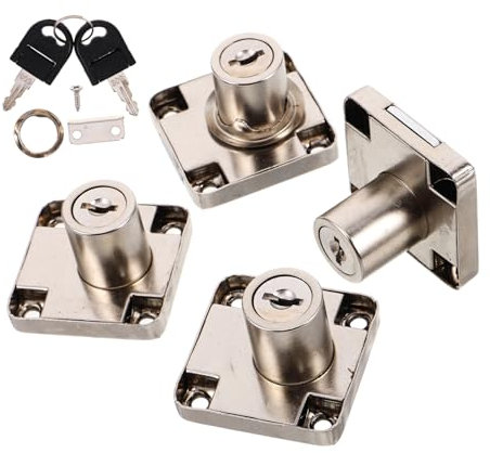 Artibetter 4sets Office Desk Drawer Locks Zinc Alloy Cabinet Key Locks Replacement Home Furniture Drawer Latch for Security Protection in Office Kitchen