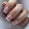 Short Square False Nails - French Tip Nails - Nude Pink Glitter Press-on-nails White Leaf Pattern - 24Pcs Removable Full Cover Fake Nails with Glue Nail Art Accessories