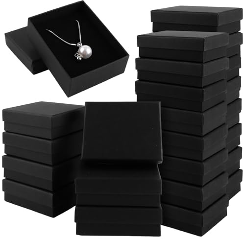 YAYODS 24 Stück Schmuck Verpackung 9x7x3cm - Schmuckschachtel Geschenkverpackung - Schmuck Geschenkbox Schwarz - Geschenkschachtel mit Deckel - Kleine Schachteln mit Schaumstoffeinlagen für Verpackung