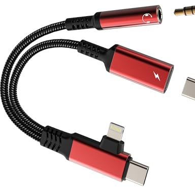 Lightning USB C to 3.5mm Audio Adapter (2in1) for iPhone 16 15 14 13 Pro Max Headphone Jack AUX Charger Splitter Microphone Cable Dongle for Apple Charging Cord Compatible for Samsung S25 Dual Female