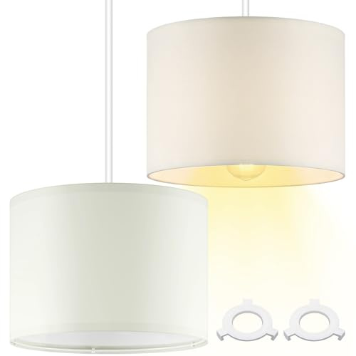 Weewooday 2 Pcs Fabric Lampshade for Ceiling Lights Pendant Modern Drum Lamp Shades for Table Floor Bedroom with E27 to E14 Adapter Ring (Cream,10 Inch)