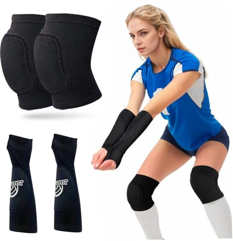 Xoeryoy Volleyboll knäskydd och volleyboll armärmar, dyna underarm armbåge ärm med skyddande dyna och tumhål, tillbehör för barn 8-14 år