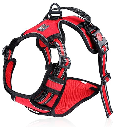 Lalazoo Hundegeschirr AntiZug Typ Guard Elite X: Rot Verstellbares Hundegeschirr für kleine Hunde Reflektierend Wasserdicht Atmungsaktiv & Bequem Sicherheitsgeschirr mit Griff und stabilem DRing