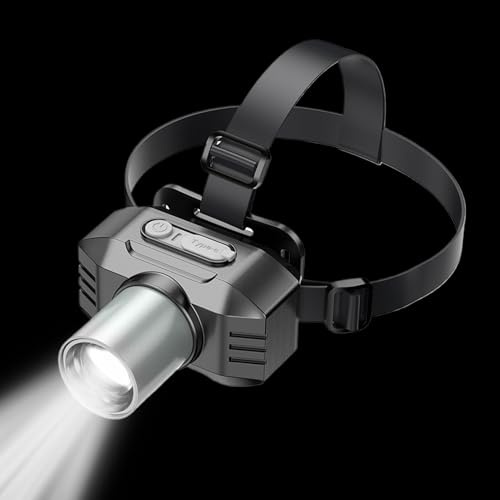 Fenayuu Linterna Frontal Recargable,Lámpara Frontal LED Recargable - Luz De Alta Potencia Con 3 Modos Para Senderismo Caza Campamento Carreras Supervivencia Trabajo Mecánico