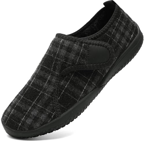 GUCTQY Slippers For Women Slip On Warm Slippers Wide Diabetics Fuzzy Adjustable Cozy Ladies Orthopedic House Bedroom Barefoot Comfy Winter Washable Neuropathy Footwear Womens Check Black Size 8.5