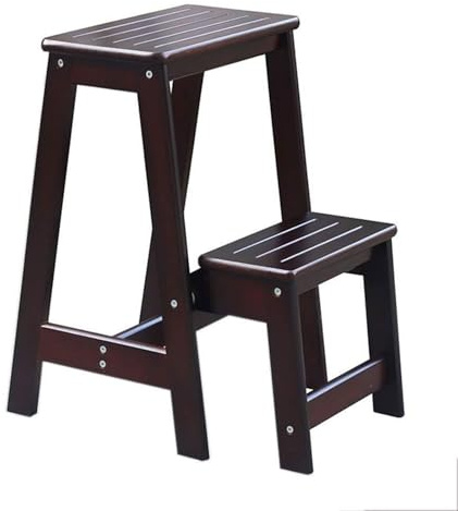 Taburete de Escalera Plegable de Dos Capas, Banco de Escalada de Madera Maciza, Silla portátil, Adecuado for el hogar, la Cocina, el Interior y la Oficina. Taburete con Escalera(Black Walnut)