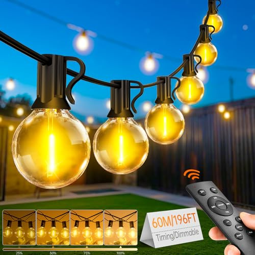 LED Lichterkette Außen Strom 60M - Outdoor Dimmbar mit Fernbedienung | Lichterketten Wasserfest G40 Glühbirnen 3 Modi für Innen Outdoor Garten Balkon Party Terrasse Camping Zelt