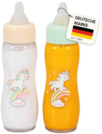Heless 930 - Set di biberon magici per Bambole Unicorn Henri, Accessori per Bambole con 2 biberon con Latte e Succo di Frutta