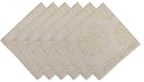 DII Tischwäsche für den Urlaub Glitzernde metallische Küchendekoration, Baumwolle, Jacquard Schneeflocken, Napkin Set, 20x20, 6