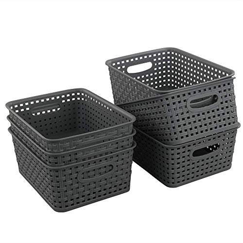 Neadas Plastic Woven Baskets, Plastic Cupboard Basket, 6-Pack, Gray