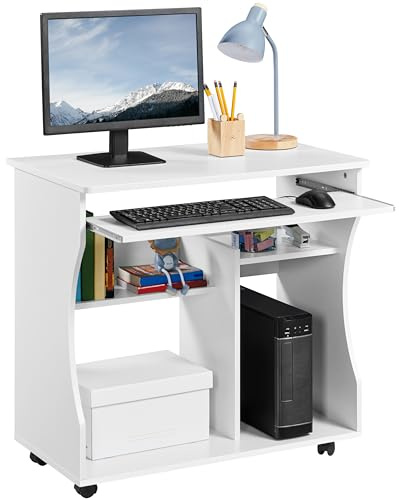 Yaheetech Mesa Escritorio Pequeño con Ruedas y Estantes 80x48x76cm Blanco