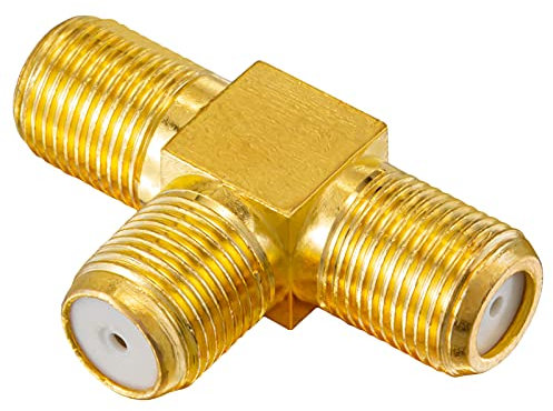 HB-DIGITAL TV-Splitter Sat-BK-Kabel Verteiler T-Adapter 2-Fach Splitter 2-Wege / 5-2400 MHz - digital & vergoldet - Sat DVB-S DVB-S2 FM UKW Kabelfernsehen DVB-C Antennen-Adapter 3X F-Buchse weiblich