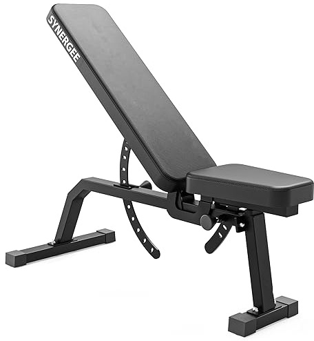 Synergee Adjustable Incline Workout Bench. Weight Bench for Dumbbell & Barbell Press Exercises & Workouts. Great for Commercial, Garage and Home Gym.