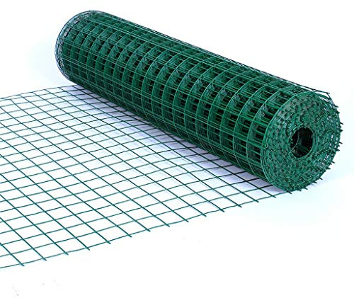 BBGS Grillage Résidentiel Clôture Verte de Grillage de 30m, Rouleau de Clôture de Taille de Maille Enduit de PVC de 60mm pour Le Tissu de Matériel de Fil de Poulet de Filet de Volaille de Jardin