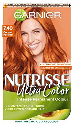 Garnier Nutrisse Ultra Color, Permanent Hair Dye, Intense Colour, For All Hair Types, 7.40 Copper Passion