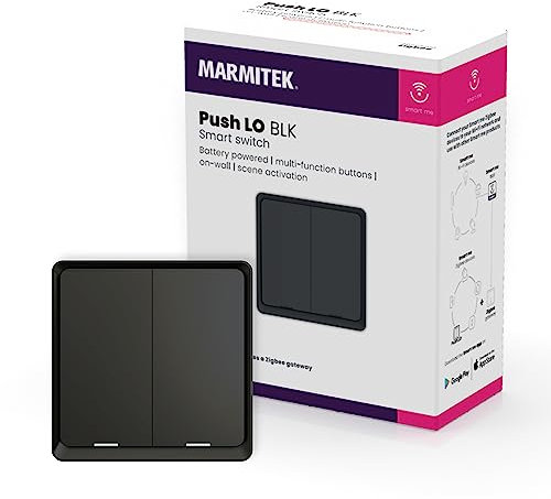 Interruptor Inteligente Zigbee - Marmitek Push LO BLK- Compatible con Home Assistant - MQTT - Botón Zigbee 3.0 - Switch de pared WiFi inteligente - Interruptores para encender sus luces Tuya - Negro