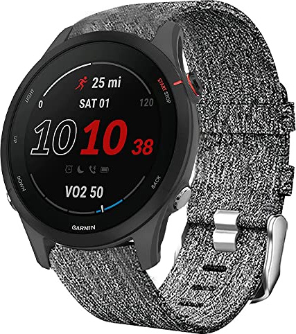 Compatible for Garmin Forerunner 255 Band, onetuo Breathable Nylon Woven Fabric Replacement Accessory Strap Compatible for Garmin 255 46mm / 255S 41mm Smartwatch (46mm case Forerunner 255, Gray)