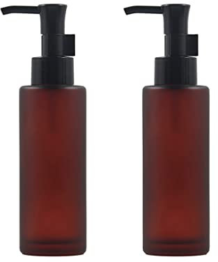 2 bottiglie in vetro ambrato da 100 ml, con pompe per lozioni nere, ricaricabili, dispenser per sapone liquido, crema, contenitori per bagno, cucina e giardino