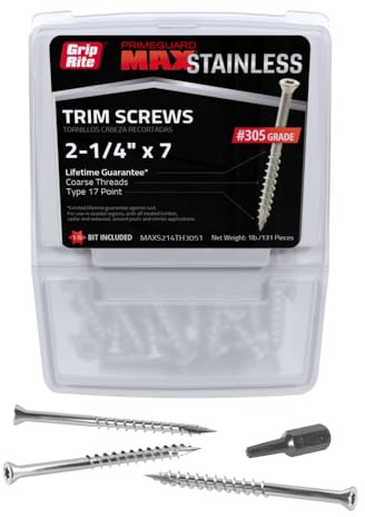 Grip Rite MAXS214TH3051 2-1/4 in. x #7 1 lb. 305 Stainless Steel Trim Head Screw (1 lb. Pack)