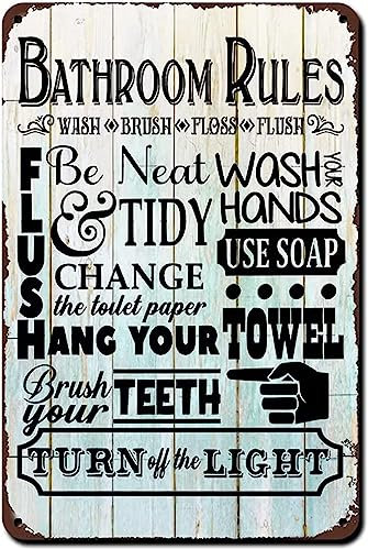 Bathroom Rules Retro-Blechschild Toilettenschild Vintage Metallschild Badezimmerschild Vintage Badezimmer Regeln Lustiges Metall-Blechschild Home Bar Badezimmer Wanddekoration Schild Schilder 20,3 x