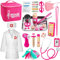 Sundaymot Arztkoffer Kinder Spielset, Kinder Doktorkoffer Holz Mit Echtem Stethoskop, Thermometer, Arztkittel und tragbare Doktortasche, Rollenspiel Spielzeug ab 3 Jahre