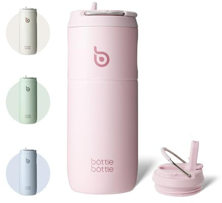 Bottiglia da bere in acciaio inox con cannuccia da 500 ml, bottiglia d'acqua sportiva a tenuta stagna, ideale per scuola, ufficio, escursioni e gite, senza BPA (Rosa)