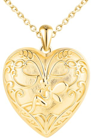 MICYUMI Damen Herz Foto Medaillon Halskette 925 Sterling Silber Kette Engel Muster Anhänger