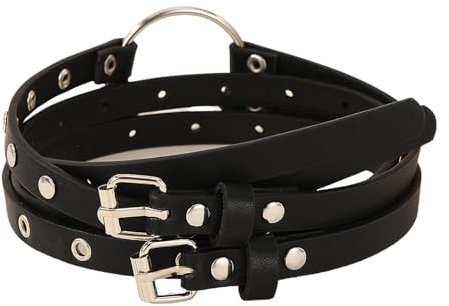 WWHJR Taillengürtel mit Ösen, Punk, doppelte schmale Kette, Grunge-Schnalle, moderner Bund, Taillenkette, Nietengürtel, Punk-Gürtel