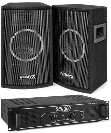Vonyx/Skytec - Pack de Sonido con 2 Altavoces Vonyx SL6 Pasivos de 6 (250W c/u) + Amplificador SkyTec SPL300 2X 150W, Sonido Potente, Incluye Cable de 10m, Ideal para DJs, Fiestas y Eventos