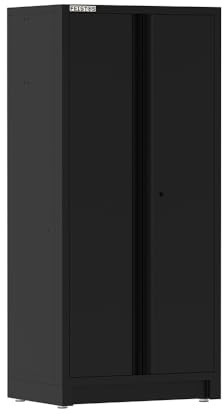 FEISTOS Werkstattschrank EOS Blackline Duo | Robuster Flügeltür Hochschrank | Pulverbeschichteter Stahl | Abschließbar | 4 Regalböden mit je 50 kg Traglast | Schwarz RAL 9005 | Modular | 61x92x200 cm