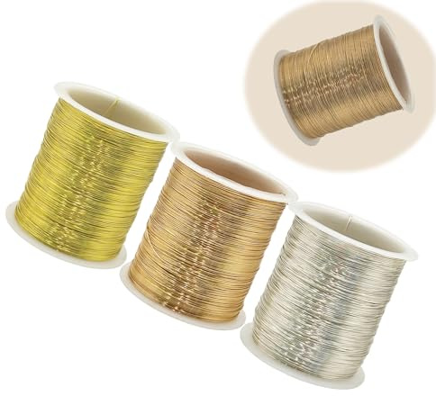 100m x 3 Spule Schmuckdraht 0.3mm Kupferdrahtrolle Perlendraht Lichtbeständig Und Leicht Zu Schneiden Basteldraht Dünn für Schmuckherstellung Bastelarbeiten DIY Perlen Ringe Armbänder