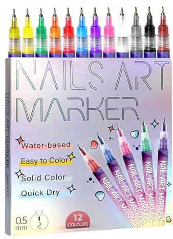 Nail Art Pens Set,12 Colors 0.5MM Nail Tip Pens Nail Point Graffiti Dotting Pen,Nails Art Markers for Gel,Quickly Dry Nail Art Nail for Home Salon DIY Decoration (1PCS)