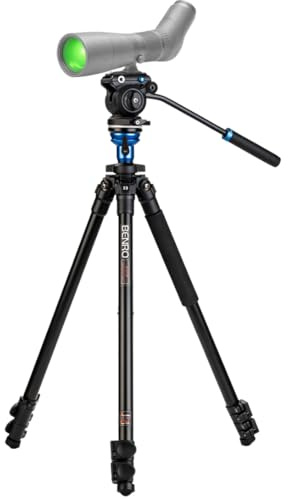 Benro A1573F Aluminum Tripod for Spotting Scopes, Binoculars, Outdoor Field Viewing, Leveling Base, Smooth Fluid Head w/Sliding QR Plate, Flip Locks, Case, Adjustable Legs, 62 Max Ht, 5.5lb Payload