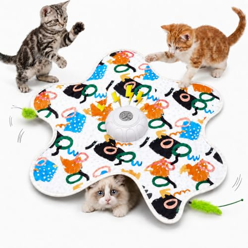 Katzenspielzeug Selbstbeschäftigung,Interaktives Katzenspielzeug Selbstbeschäftigung,Intelligenzspielzeug für Katzen mit Abnehmbaren Federn,Beweglicher Feder Quietschender Maus Wohnungskatzen